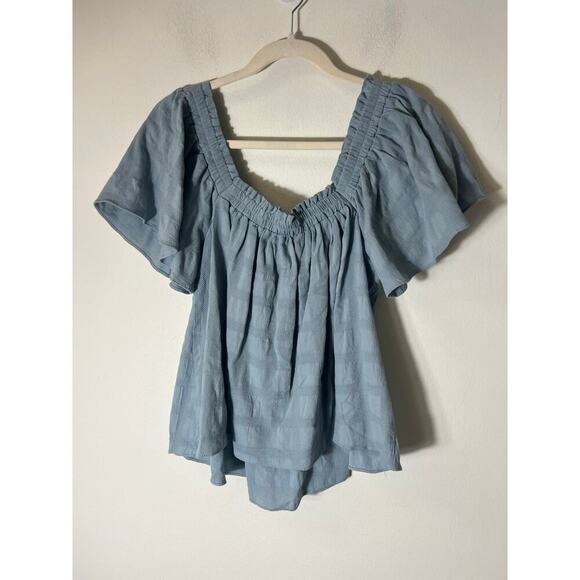 Mustard Seed Blue Flutter Sleeve Tank Top Sz S - Picture 2 of 3